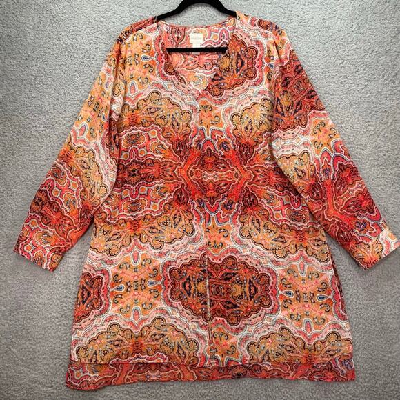 Chicos Tunic XL Paisley Lagenlook Boho Artsy Sheer Longline Lightweight Sz 3 - Picture 2 of 11